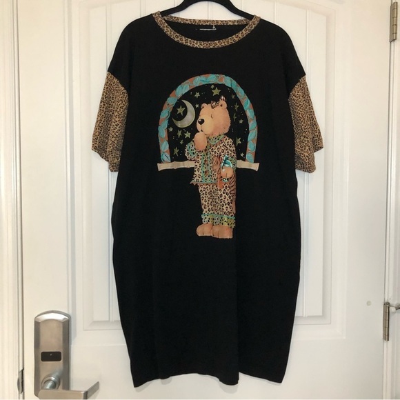 Simply Basic Vintage Leopard Sleepy Teddy Bear Short Sleeve Nightgown Size XL - Picture 1 of 9